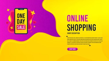 Bir günlük satış ikonu. İndirimli pankart şablonu. İndirimli afiş şekli. Özel bir telefon ikonu. Özel teklifli yaratıcı konuşma balonu. Online alışveriş konsepti, tırnak içinde ve düğmeli. Vektör