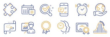 İş ikonları, Başarı, Sunum gibi. Sertifika, gezegeni kurtar. Kimya laboratuvarı, çalar saat, akıllı telefon tebligatı. Strateji, seyahat takvimi, zaman yönetimi. Vektör