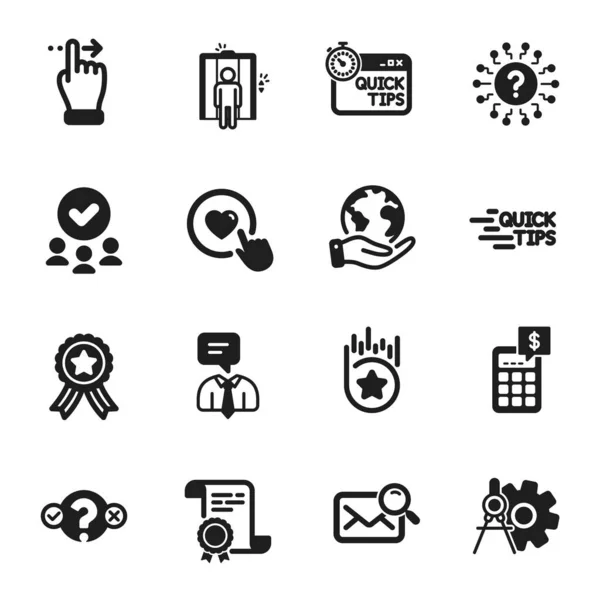Set Technology Icons Education Question Mark Certificate Approved Group Planet — Stock Vector