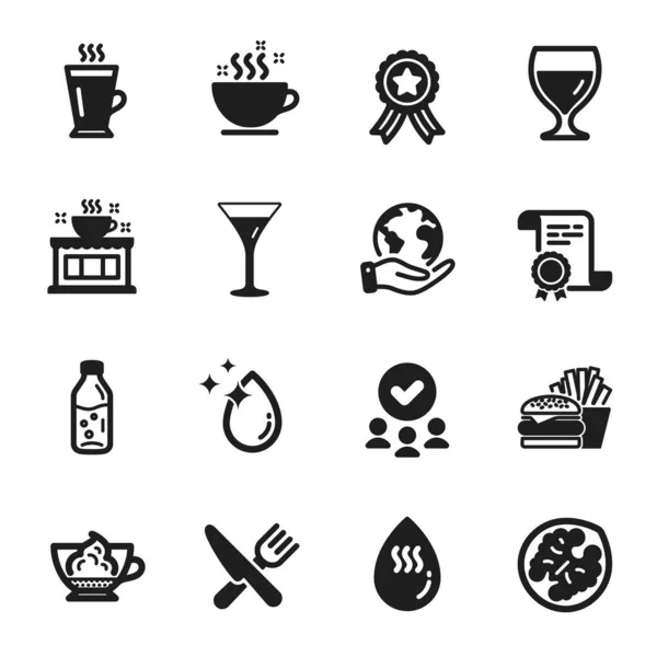 Set Food Drink Icons Espresso Cream Food Certificate Approved Group — Stock Vector