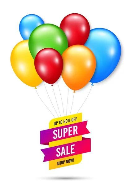 Super Verkauf Abzeichen Ein Bündel Luftballons Mit Abzeichen Discount Banner — Stockvektor