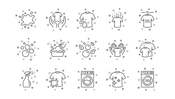 Trockner Waschmaschine Und Schmutzhemd Symbole Der Wäscheleine Waschsalon Händewaschen Symbole — Stockvektor