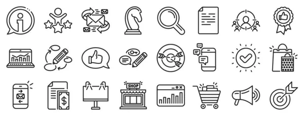 Strategieziele Feedback Werbekampagnen Symbole Marketing Forschungsleitungssymbole Forschungsmarketing Kommunikation Und Keywords — Stockvektor
