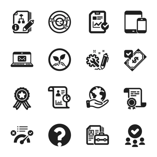 Set Education Icons Targeting Mobile Devices Certificate Approved Group Planet — Stock Vector