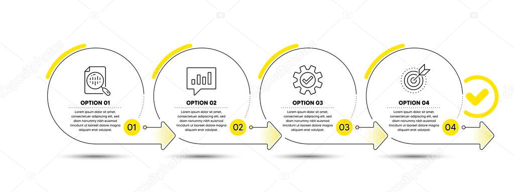 Infographic timeline with icons and 4 steps. Options process with numbers. Infographics business concept. Workflow plan, presentation timeline, arrow path. Business journey process. Vector