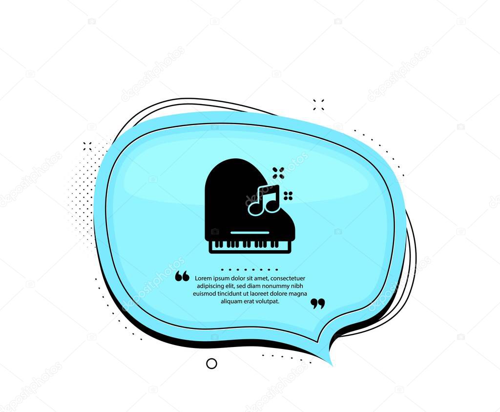 Piano icon. Quote speech bubble. Musical instrument sign. Music note symbol. Quotation marks. Classic piano icon. Vector
