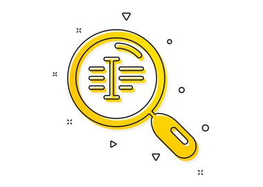 Kelime işaretini bul. Metin simgesini ara. Sarı daireler şeklinde. Klasik arama metin simgesi. Geometrik elementler. Vektör