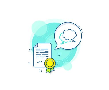 Sohbet tabelası. Sertifika kompleksi simgesi. Komik konuşma balonu çizgisi simgesi. Sosyal medya mesaj sembolü. Sertifika veya diploma belgesi. Konuşma balonu işareti. Vektör