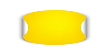 Vektör oval çıkartma. Yapıştırıcı sembolü. Köşesi soyulmuş sarı kağıt etiket. İzole edilmiş yuvarlak plastik model işareti. Yapıştırıcı etiket modeli. Yuvarlak köşeli boş mesaj pankartı. Vektör