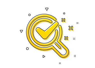 Laboratuvar araştırma işareti. Kimya laboratuarı ikonu. Analiz sembolü. Sarı daireler şeklinde. Klasik kimya laboratuarı ikonu. Geometrik elementler. Vektör