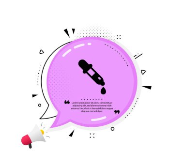 Kimya pipeti ikonu. Konuşma baloncuğu. Laboratuvar işareti. Analiz laboratuarı sembolü. Tırnak işaretleri. Klasik kimya pipeti ikonu. Vektör