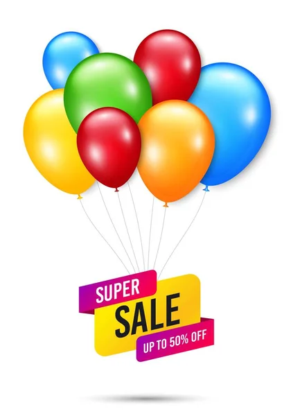 Super Verkauf Abzeichen Ein Bündel Luftballons Mit Abzeichen Discount Banner — Stockvektor