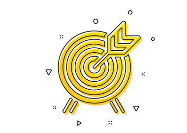 Lunapark eğlence tabelası. Okçuluk simgesi. Sarı daireler şeklinde. Klasik okçuluk ikonu. Geometrik elementler. Vektör