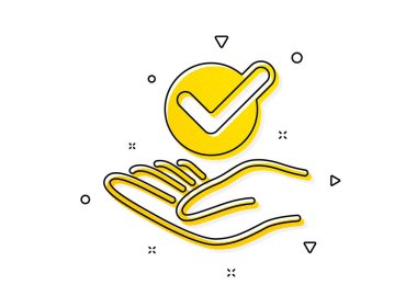 Kabul edildi ya da onaylandı. Onaylanmış simge. Doğrulanmış sembol. Sarı daireler şeklinde. Klasik onaylı simge. Geometrik elementler. Vektör