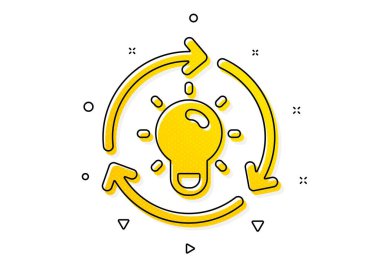 Ampul işareti. Fikir simgesi. Çekirdek değer sembolü. Sarı daireler şeklinde. Klasik fikir ikonu. Geometrik elementler. Vektör