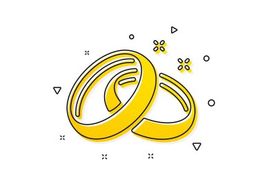 Romantik aşk işareti. Alyans ikonu. Sevgililer Günü sembolü. Sarı daireler şeklinde. Klasik alyans ikonu. Geometrik elementler. Vektör