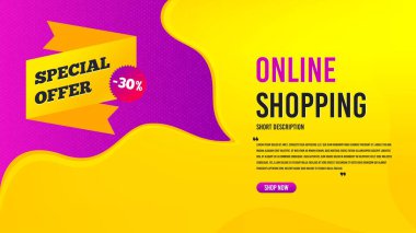 Özel teklif rozeti. İndirimli pankart şablonu. İndirimli afiş şekli. İndirim kuponu ikonu. Özel teklifli yaratıcı konuşma balonu. Online alışveriş konsepti, tırnak içinde ve düğmeli. Vektör