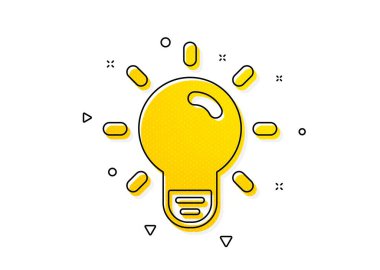 Lamba işareti. Ampul simgesi. Fikir, Çözüm veya Düşünme Sembolü. Sarı daireler şeklinde. Klasik ampul ikonu. Geometrik elementler. Vektör