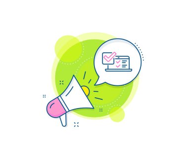 Yanıt işaretini seçin. Megafon tanıtım kompleksi ikonu. Çevrimiçi araştırma hattı simgesi. Web röportajı sembolü. İş pazarlama afişi. Çevrimiçi inceleme tabelası. Vektör