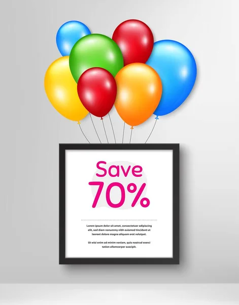 Sparen Sie Schwarzer Rahmen Mit Luftballons Verkauf Discount Angebot Preisschild — Stockvektor
