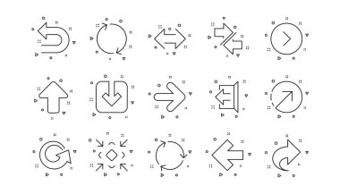 İndirme, Eşzamanla ve Paylaş. Ok simgeleri. Navigasyon doğrusal simgesi ayarlandı. Geometrik elementler. Kalite işaretleri ayarlandı. Vektör