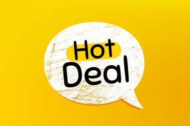 Harika bir anlaşma. Grunge konuşma balonlu pankart. Özel fiyat tabelası. Reklam indirimleri sembolü. Çizikli sohbet balonu. Ateşli terfi metni. Vektör