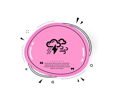 Yağmur damlalı bulutlar, şimşekler, rüzgar ikonu. Konuşma baloncuğu. Kötü hava burcu. Tırnak işaretleri. Klasik kötü hava ikonu. Vektör