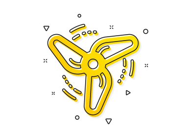 Fan motoru, jet türbini işareti. Rüzgar enerjisi ikonu. Havalandırma sembolü. Sarı daireler şeklinde. Klasik rüzgar enerjisi ikonu. Geometrik elementler. Vektör