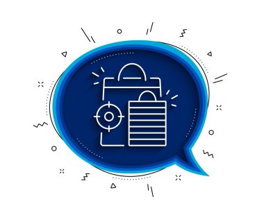 Seo alışveriş torbaları çizgisi simgesi. Gölgeli sohbet balonu. Arama motoru optimizasyon işareti. Analitik sembol. İnce çizgi seo alışveriş ikonu. Vektör