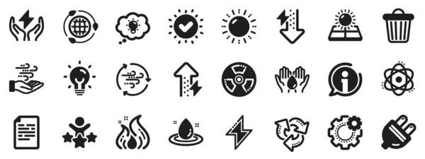 Panneaux Solaires Énergie Éolienne Boulon Électrique Icônes Énergie Flamme Feu — Image vectorielle