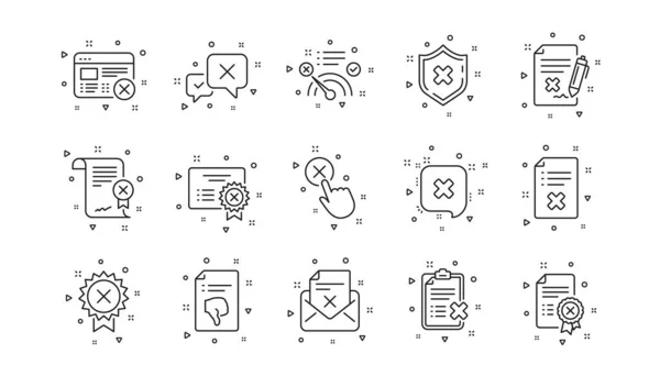 Afwijzen Annuleren Afkeuren Verwerp Lijn Pictogrammen Afkeuren Lineaire Pictogram Set — Stockvector