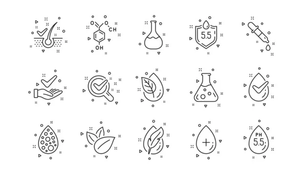 Дерматологически Проверено Иконы Химической Формулы Парабена Никаких Искусственных Красок Иконки — стоковый вектор