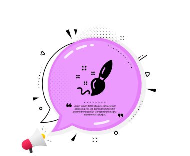 Boya fırçası simgesi. Konuşma baloncuğu. Yaratıcılık işareti. Grafik sanat sembolü. Tırnak işaretleri. Klasik boya fırçası ikonu. Vektör