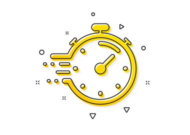 Zaman yönetimi işareti. Zamanlayıcı simgesi. Kronometre sembolü. Sarı daireler şeklinde. Klasik zamanlayıcı simgesi. Geometrik elementler. Vektör