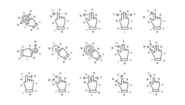 El sürtme, sürgülü hareket, birden fazla görev simgeleri. Dokunmatik ekran hareket çizgisi simgeleri. Dokunmatik ekran teknolojisi, ekrana vur, sürükle ve bırak. Doğrusal küme. Geometrik elementler. Kalite işaretleri ayarlandı. Vektör