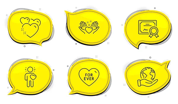 Ever Sign Diploma Certificate Planet Chat Bubbles Friend Hold Heart — Stock Vector