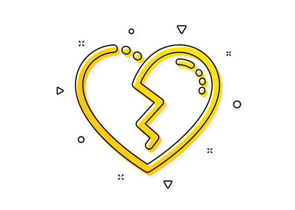 恋のクラッシュサイン ハートアイコンが壊れてる 離婚のシンボル 黄色い丸模様 古典的な壊れたハートアイコン 幾何学的要素 ベクトル — ストックベクタ