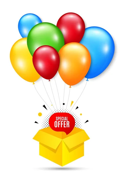 Insignia Oferta Especial Manojo Globos Con Placa Forma Banner Descuento — Archivo Imágenes Vectoriales