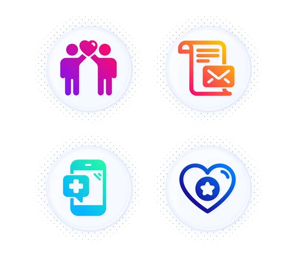 Mail Letter Medical Phone Friends Couple Icons Simple Set Button — Stock Vector