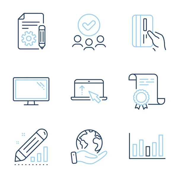 Dokumentation Monitor Und Edit Statistikzeilensymbole Gesetzt Diplom Zertifikat Rettet Den — Stockvektor
