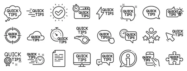 Set Helpful Tricks Solution Quickstart Guide Linear Icons Quick Tips — Stock Vector