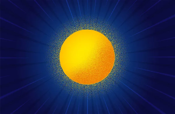 抽象ドットワーク太陽の背景 放射状のサンバーストバナーに点線効果があります 抽象的な太陽と未来的なポスター 夏の夜のバナー 太陽光線は点からバーストする ドットワークベクトルの背景 — ストックベクタ