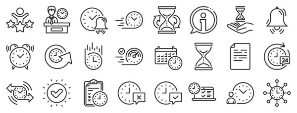 Set Von Kalender Zeitmanagement Timer Und Lieferservice Linearen Symbolen Symbole — Stockvektor