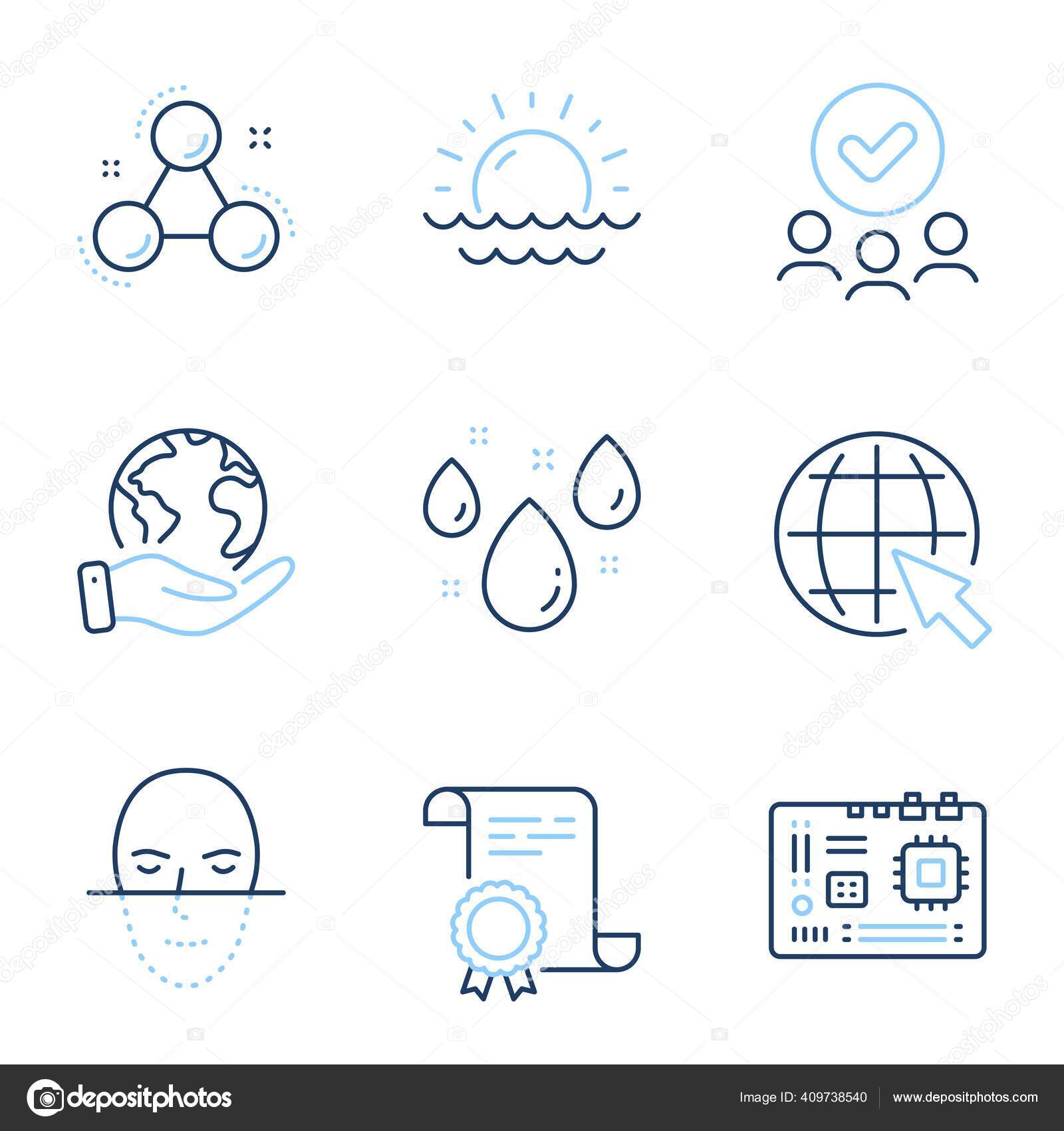 Rainy Weather Chemistry Molecule Sunset Line Icons Set Diploma