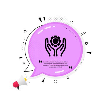 Çalışan el ikonu. Konuşma baloncuğu. İş kıyafeti tabelası. Çarkın gelişim sembolü. Tırnak işaretleri. Klasik çalışan el ikonu. Vektör