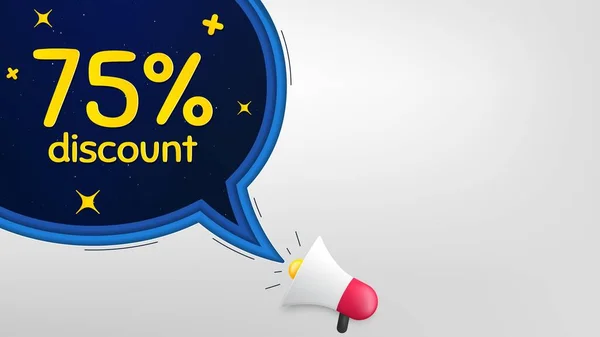 75% Discount. Megaphone banner with speech bubble. Sale offer price sign. Special offer symbol. Loudspeaker with chat bubble. Night stars concept. Discount promotion text. Social media banner. Vector