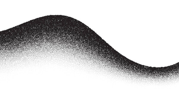 Dotwork wave pattern vector background. Black noise stipple dots. Sand grain effect. Wave dots grunge banner. Abstract noise dotwork pattern. Gradient stipple. Stochastic dotted vector background.