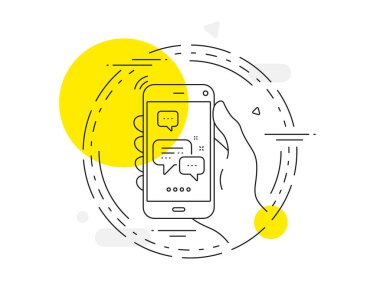 Çalışan kurye hattı simgesi. Cep telefonu vektör düğmesi. Konuşma balonu işareti. Sohbet mesajı sembolü. Çalışan kurye hattı simgesi. Soyut konsept rozet. Vektör