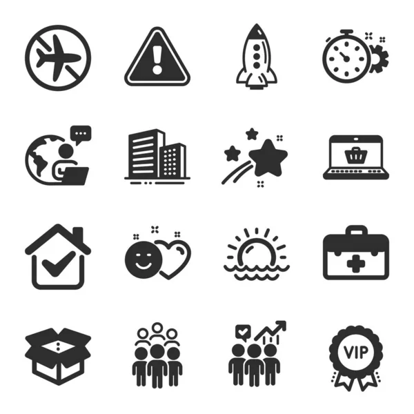Set Business Icons Sunset Vip Award Smile Symbols Rocket Cogwheel — Stock Vector