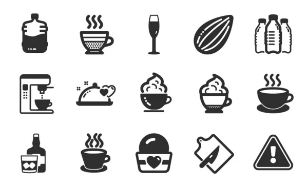 Cooler Bottle Cafe Creme Champagne Glass Icons Simple Set Tea — Stock Vector